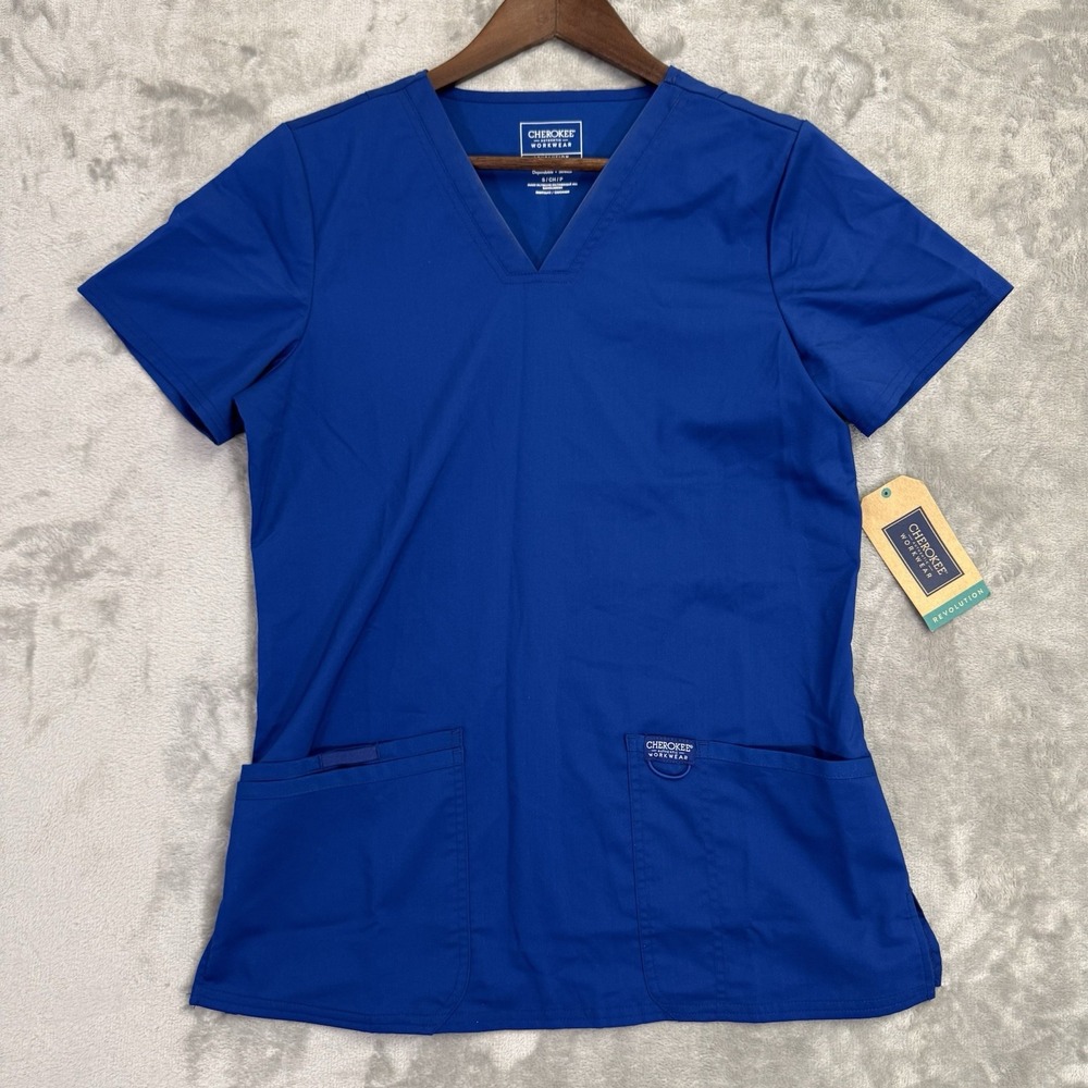 Cherokee Workwear Revolution Galaxy Blue Women's Scrub Top Small NWT